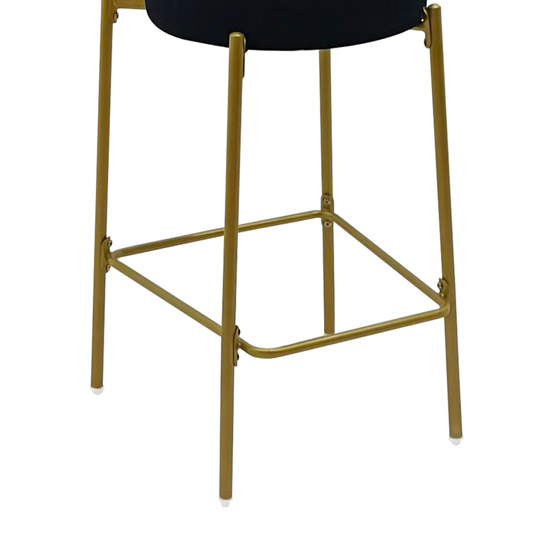 Set of Two 29" Black and Gold Velvet and Metal Low Back Bar Height Bar Chairs