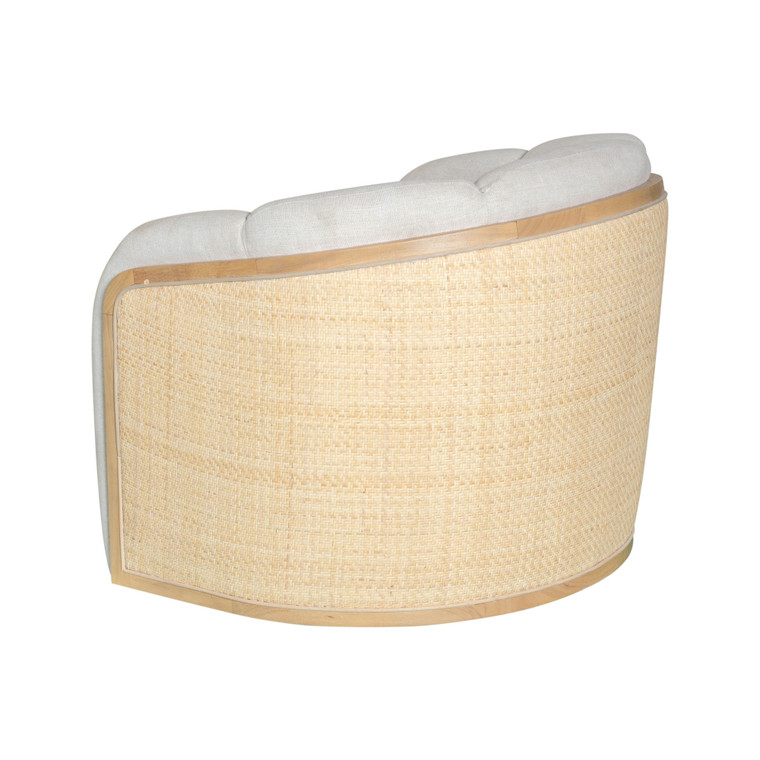 34" Off White and Natural Fabric Wood And Rattan Swivel Arm Chair - 880016543063