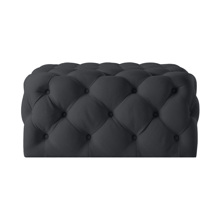 33" Black Velvet Rolling Tufted Cocktail Ottoman