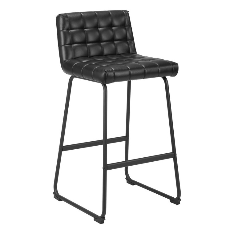 Set of Two 30" Black Faux Leather And Steel Bar Height Bar Chairs - 608219154899