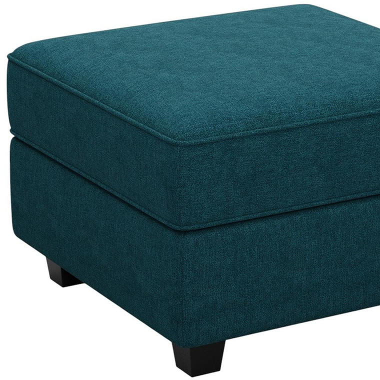 26" Teal Blue and Black Solid Wood and Microfiber Storage Ottoman