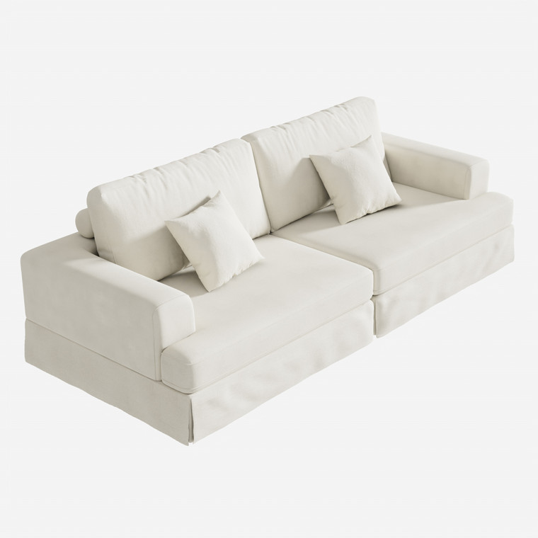 94" White Chenille Modular Stainless Steel Sleeper Sofa With Toss Pillows - 880016497335