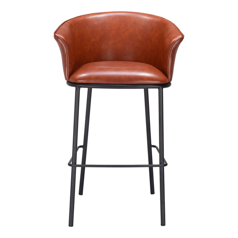 30" Brown And Black Faux Leather And Steel Bar Height Bar Chair