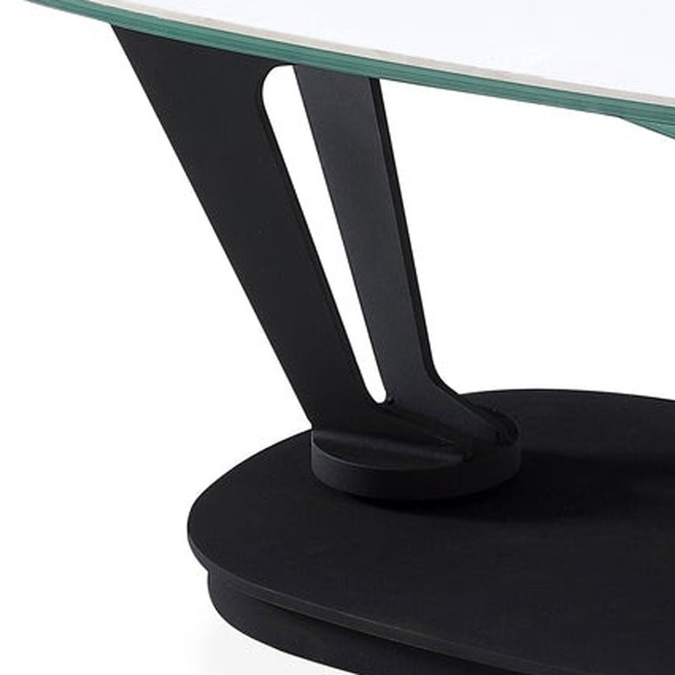 36" White And Black Faux Marble And Metal Oval Coffee Table