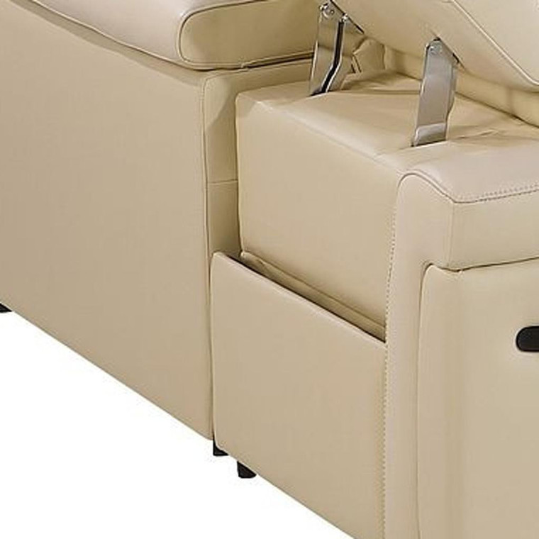 Beige Italian Leather Power Reclining U Shaped Eight Piece Corner Sectional With Console Home Accent