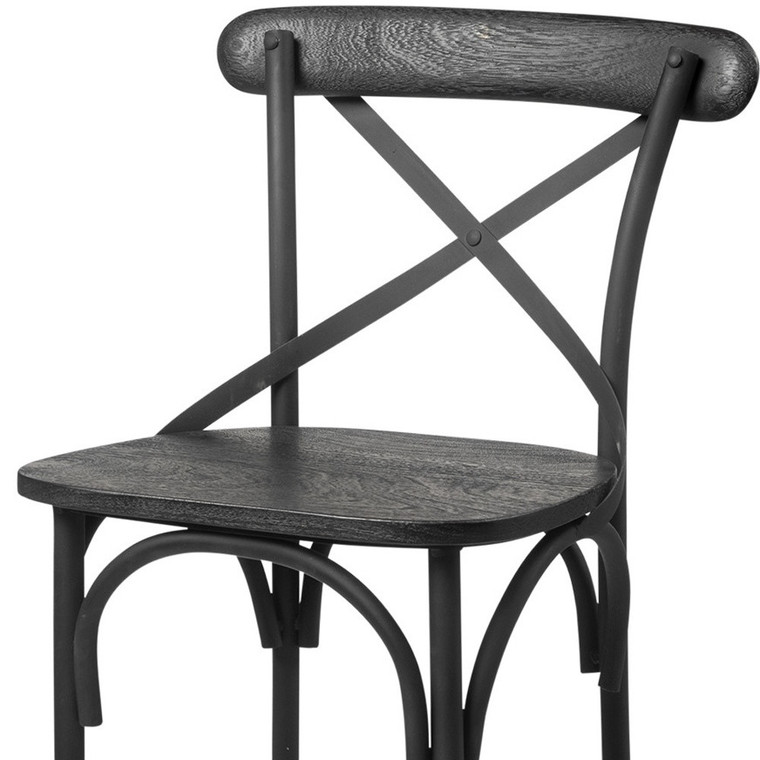 26" Black Solid Wood and Iron Counter Height Bar Chair