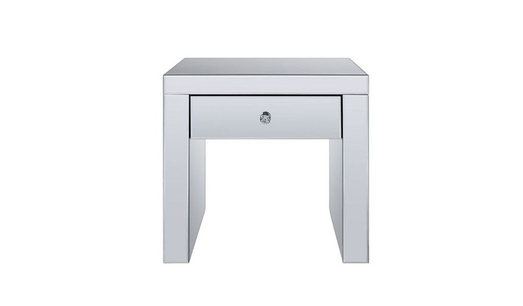 23" Silver Glass And Manufactured Wood Square Mirrored End Table With Drawer - 606114066828