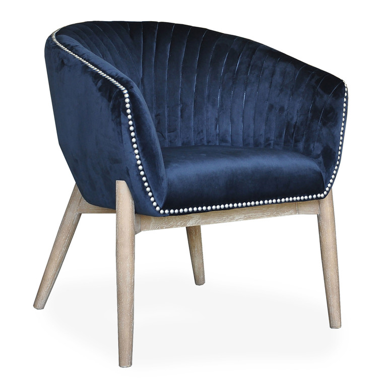 28" Blue And Brown Velvet Arm Chair