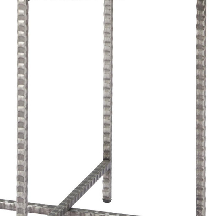 22" Clear and Silver Glass and Distressed Steel Round End Table