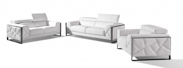 89" White Italian Leather Sofa With Chrome Legs