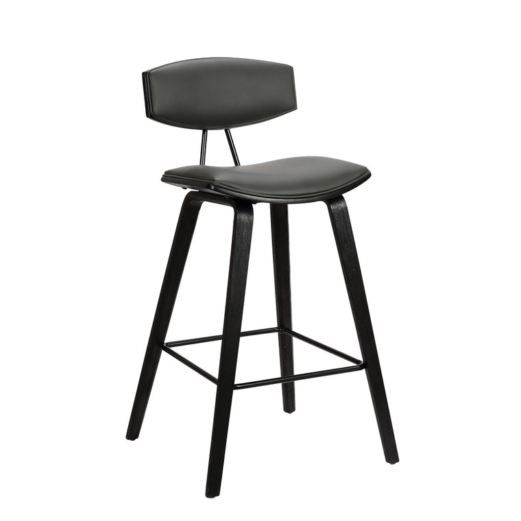 26" Gray and Black Faux Leather and Iron Low Back Counter Height Bar Chair