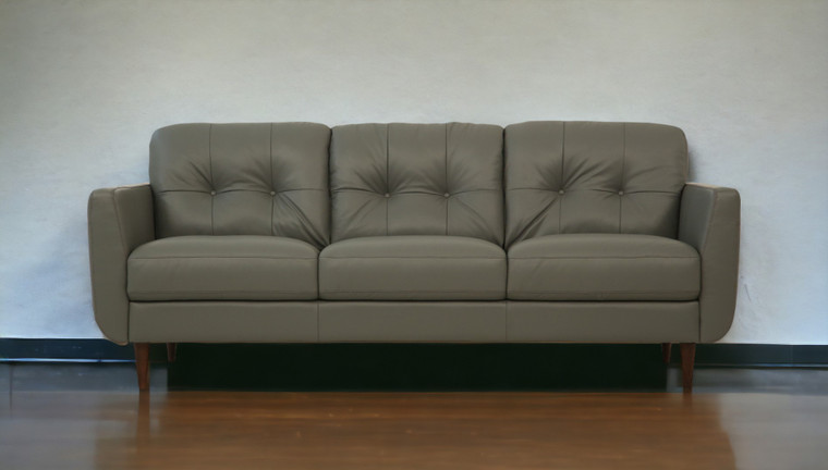 83" Green Leather Sofa With Black Legs