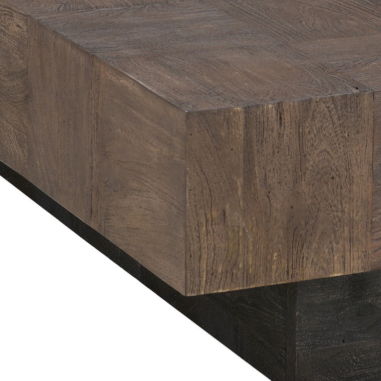 40" Dark Brown and Black Solid Wood Square Block Coffee Table