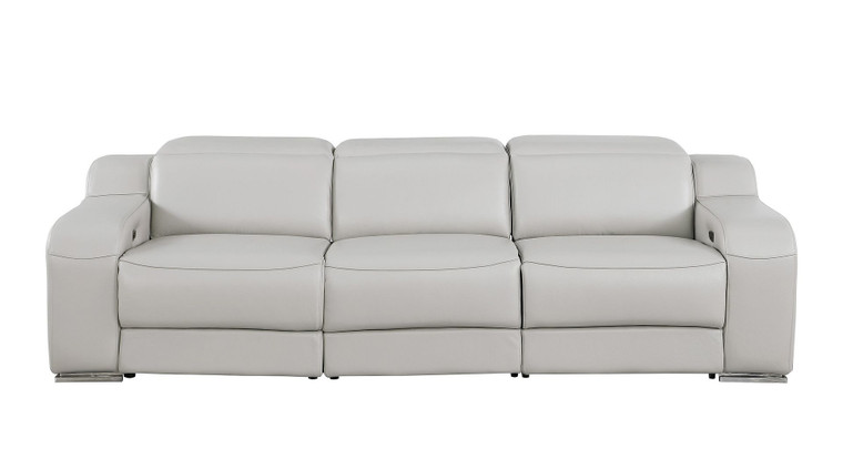 103" Light Gray Italian Leather Reclining USB Sofa