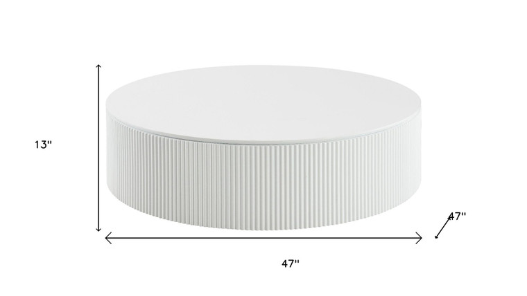 47" White Wood Round Drum Coffee Table