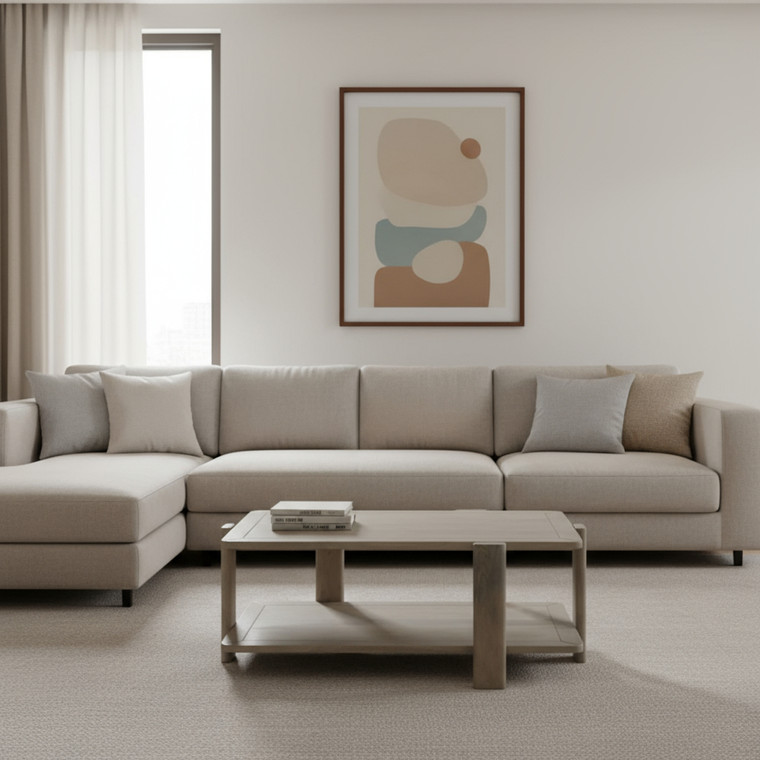 45" Natural Solid Wood Distressed Coffee Table With Shelf