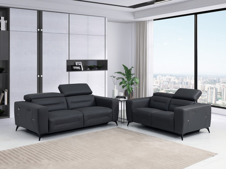 Two Piece Indoor Dark Gray Italian Leather Five Person Seating Set Home Accent