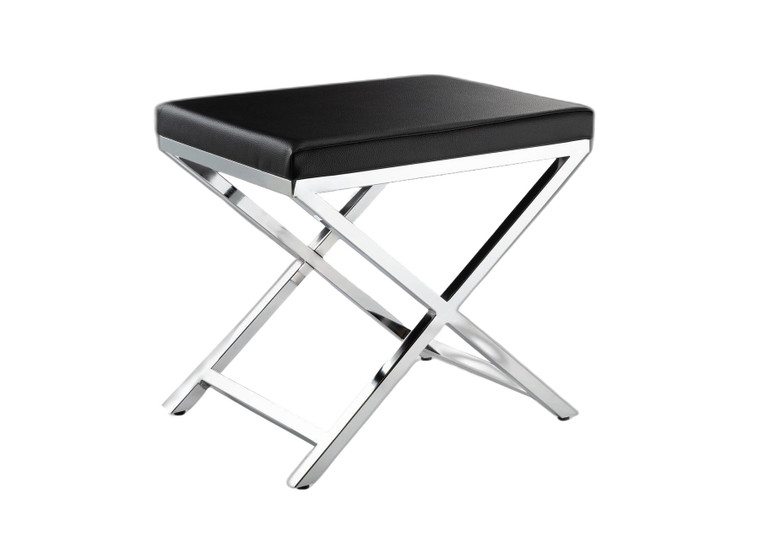 21" Black and Silver Faux Leather Vanity Chair