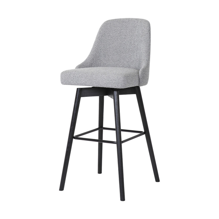 26" Light Gray and Black Fabric with Solid Wood Swivel Counter Height Bar Chair