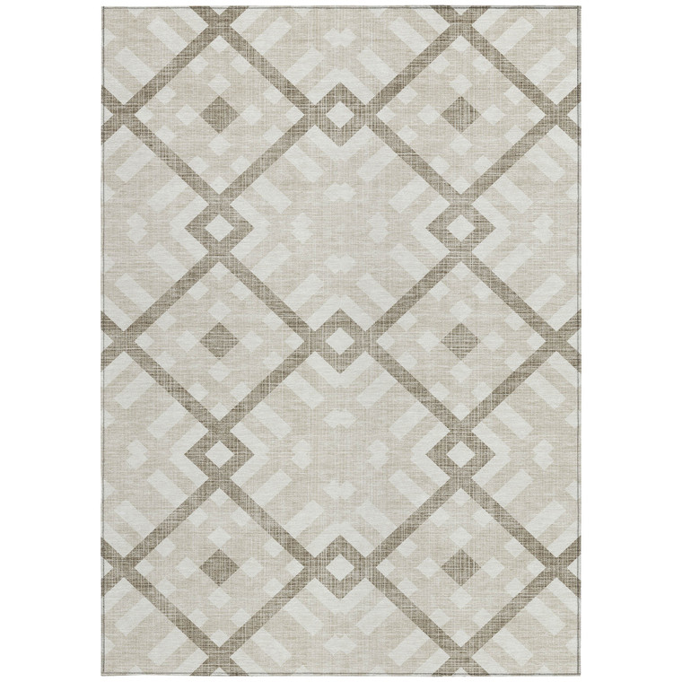 9' X 12' Beige Tan And Ivory Geometric Washable Indoor Outdoor Area Rug