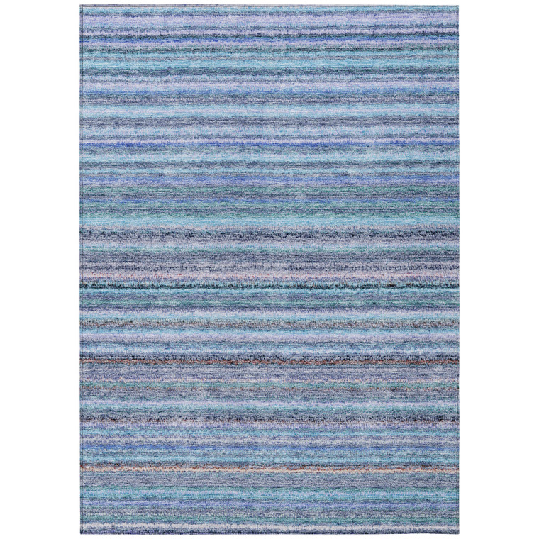 8' X 10' Sky Blue And Navy Blue Striped Washable Indoor Outdoor Area Rug