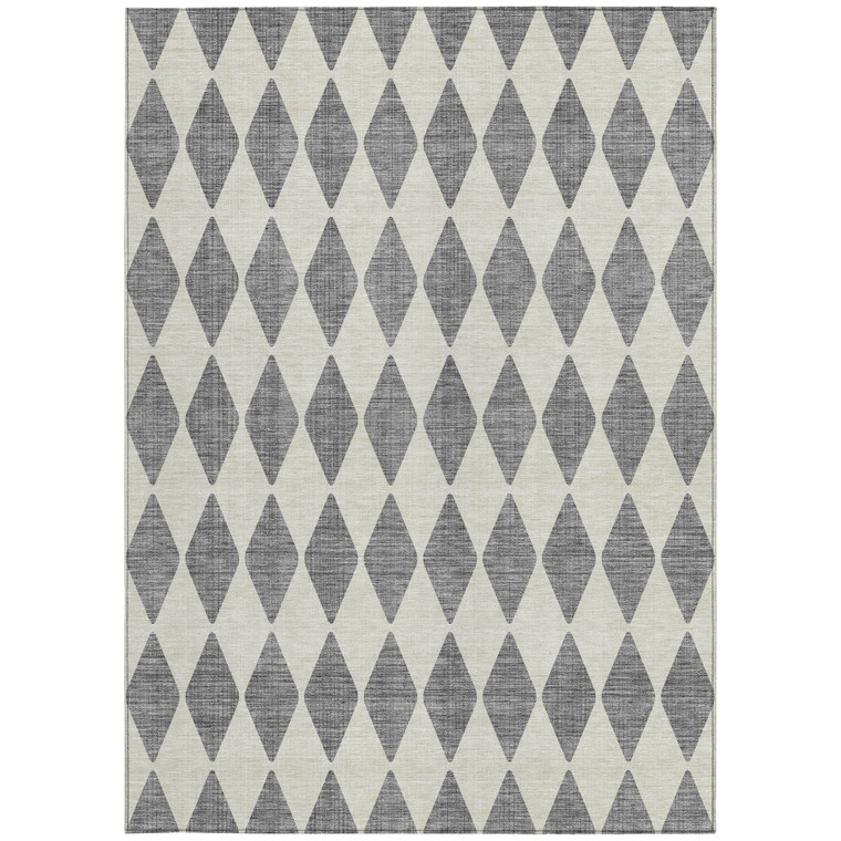 10' X 14' Gray And Ivory Geometric Washable Indoor Outdoor Area Rug