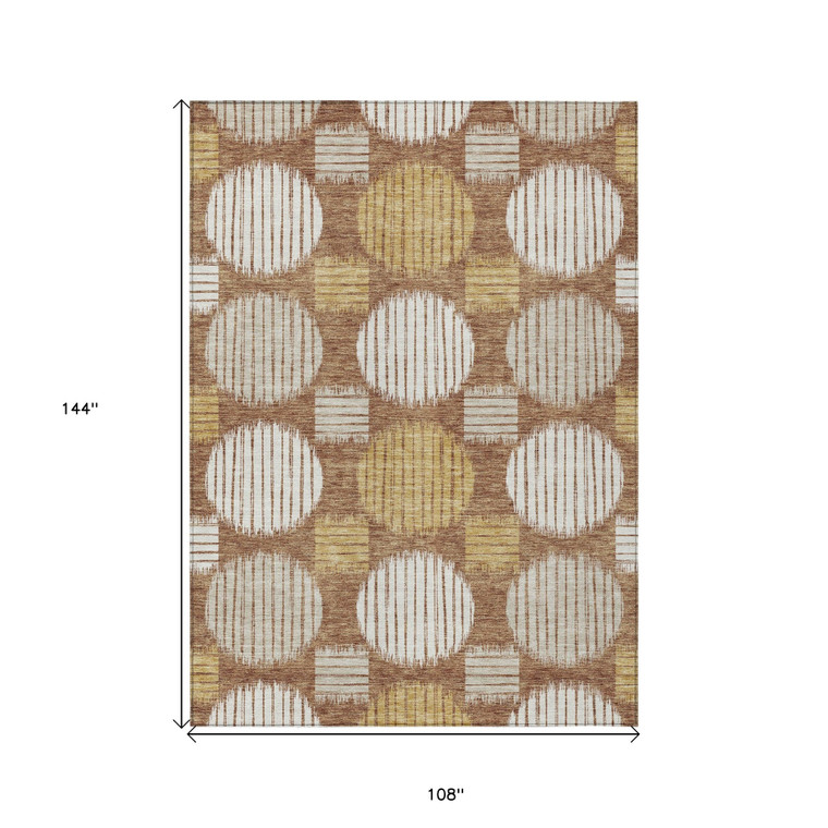 9' X 12' Brown Beige And Ivory Geometric Washable Indoor Outdoor Area Rug - Brown, Beige, Ivory