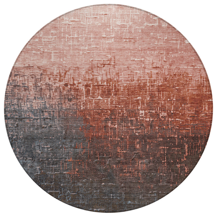 8' Blush And Dark Gray Round Ombre Washable Indoor Outdoor Area Rug - 608219299859