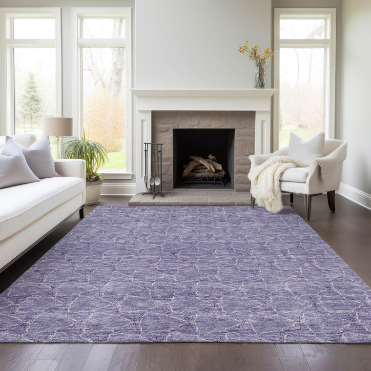 10' X 14' Lavender And Ivory Geometric Washable Indoor Outdoor Area Rug Transitional Style - Lavender, Ivory Color