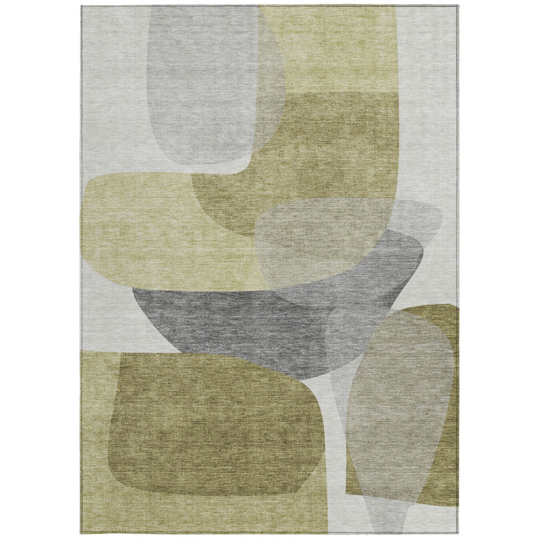 10' X 14' Fern Green And Gray Abstract Washable Indoor Outdoor Area Rug - Fern Green, Gray