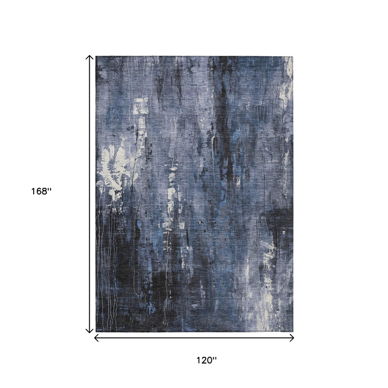 10' X 14' Blue And Ivory Abstract Washable Indoor Outdoor Area Rug - Blue, Ivory