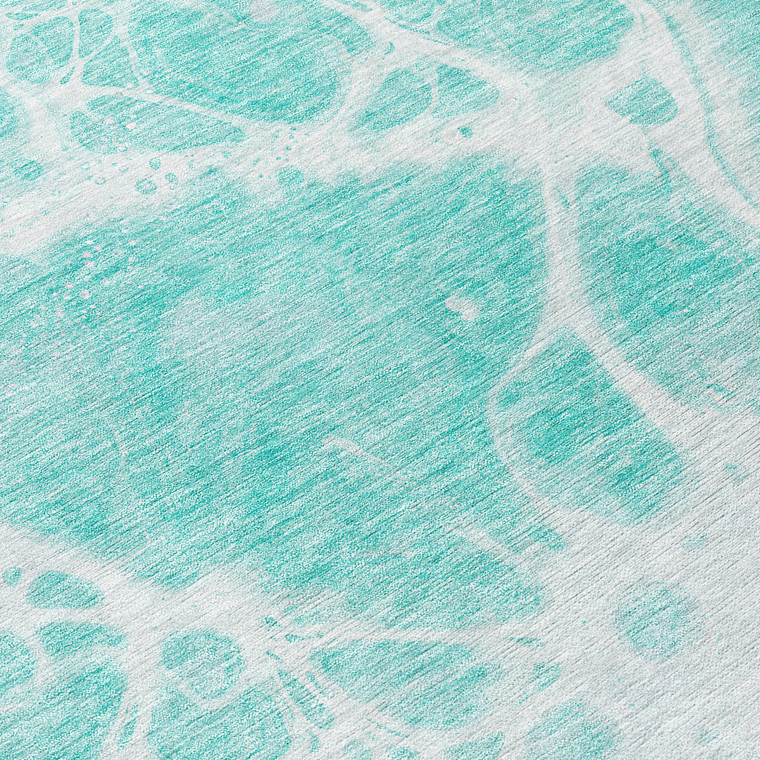 8' Aqua Teal Blue And Ivory Round Nautical Washable Indoor Outdoor Area Rug