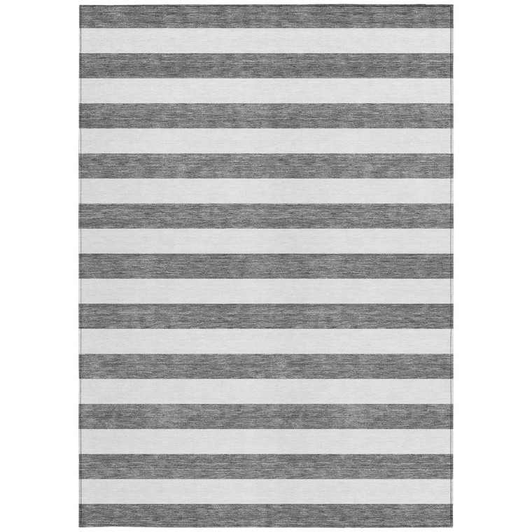 9' X 12' Charcoal Striped Washable Non Skid Indoor Outdoor Area Rug