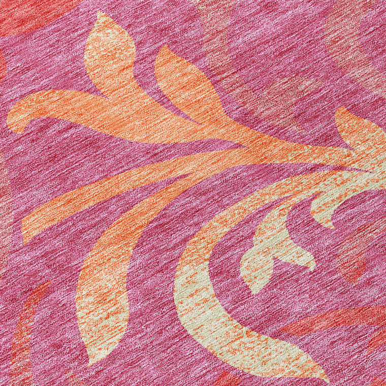 10' X 14' Blush Orange And Ivory Floral Washable Indoor Outdoor Area Rug