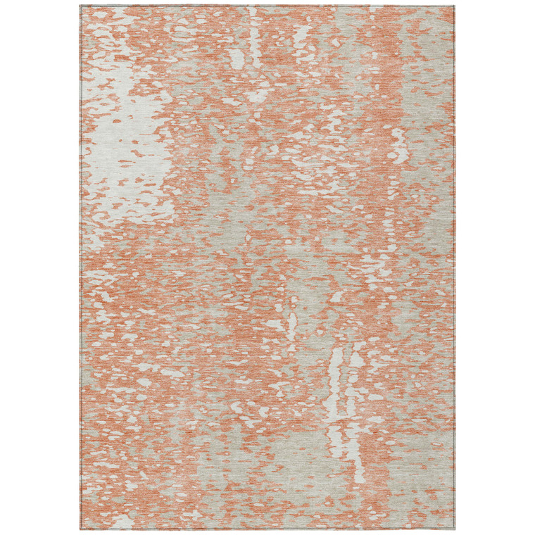 8' X 10' Coral And Ivory Abstract Washable Indoor Outdoor Area Rug - Coral, Ivory