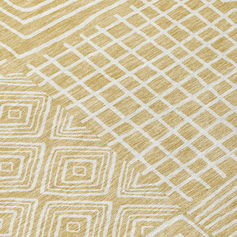 8' X 10' Wheat And Ivory Geometric Washable Indoor Outdoor Area Rug - Wheat, Ivory