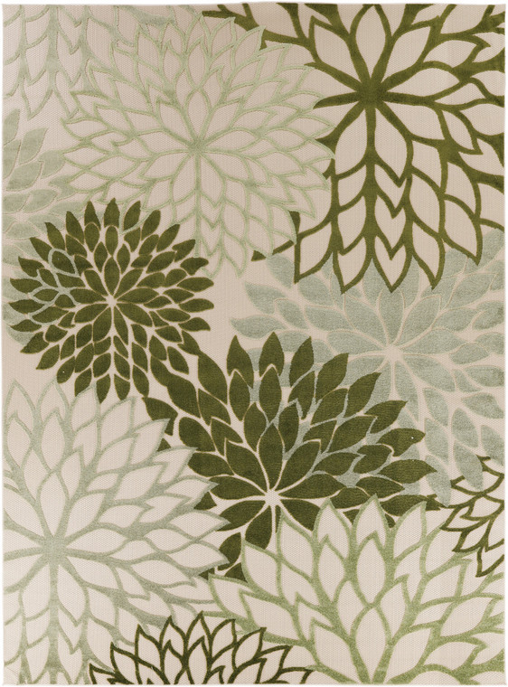 9' X 12' Ivory And Green Floral Indoor Outdoor Area Rug - 880016570472