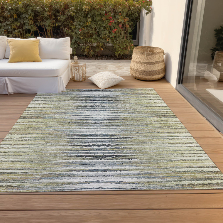 10' X 14' Beige Tan And Taupe Striped Washable Indoor Outdoor Area Rug
