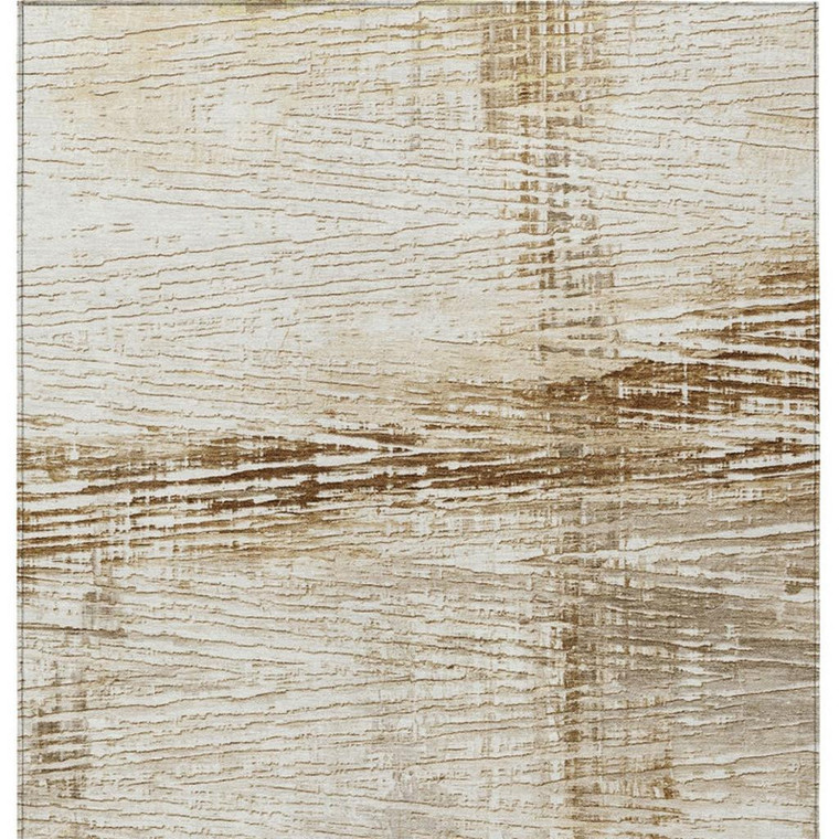 9' X 12' Ivory And Beige Striped Washable Indoor Outdoor Area Rug - Ivory, Beige