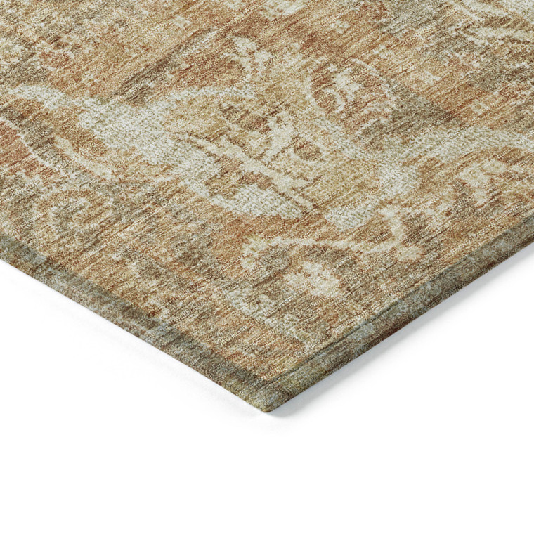 8' X 10' Khaki And Brown Damask Washable Indoor Outdoor Area Rug