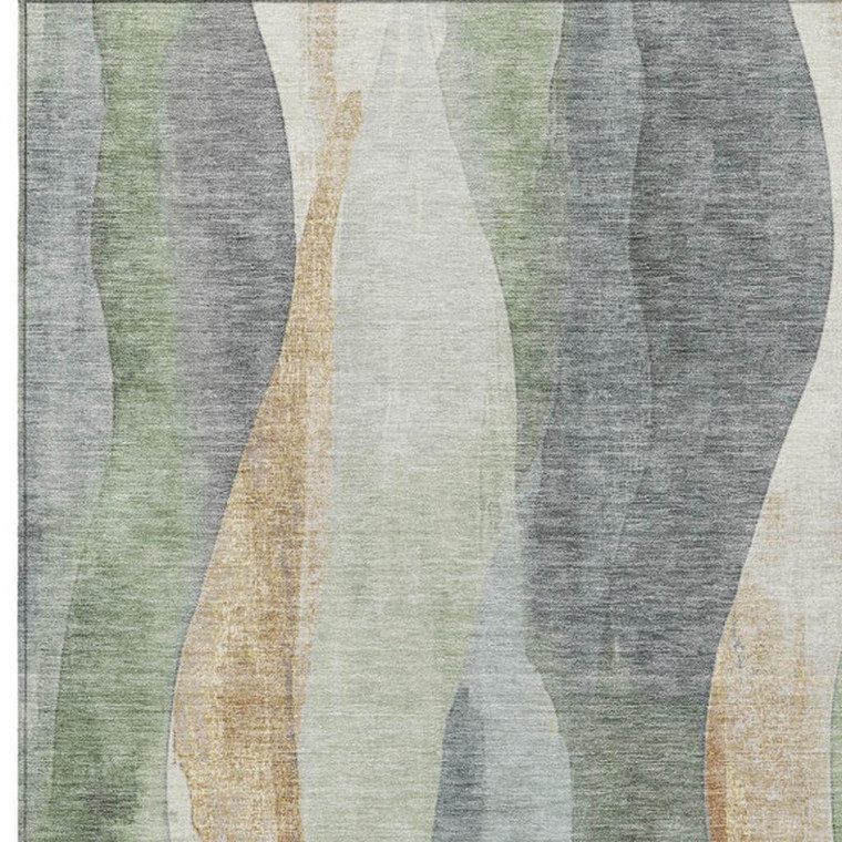 8' X 10' Artichoke Green And Gray Abstract Washable Indoor Outdoor Area Rug