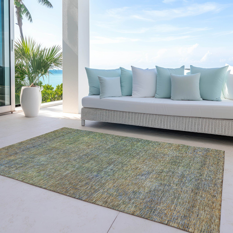10' X 14' Green Gold And Charcoal Abstract Washable Indoor Outdoor Area Rug