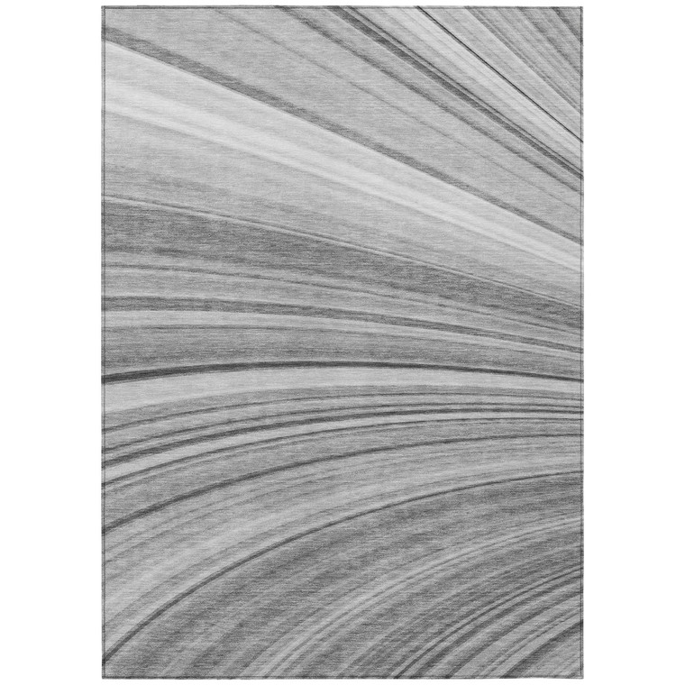 8' X 10' Gray Silver And Ivory Abstract Washable Indoor Outdoor Area Rug