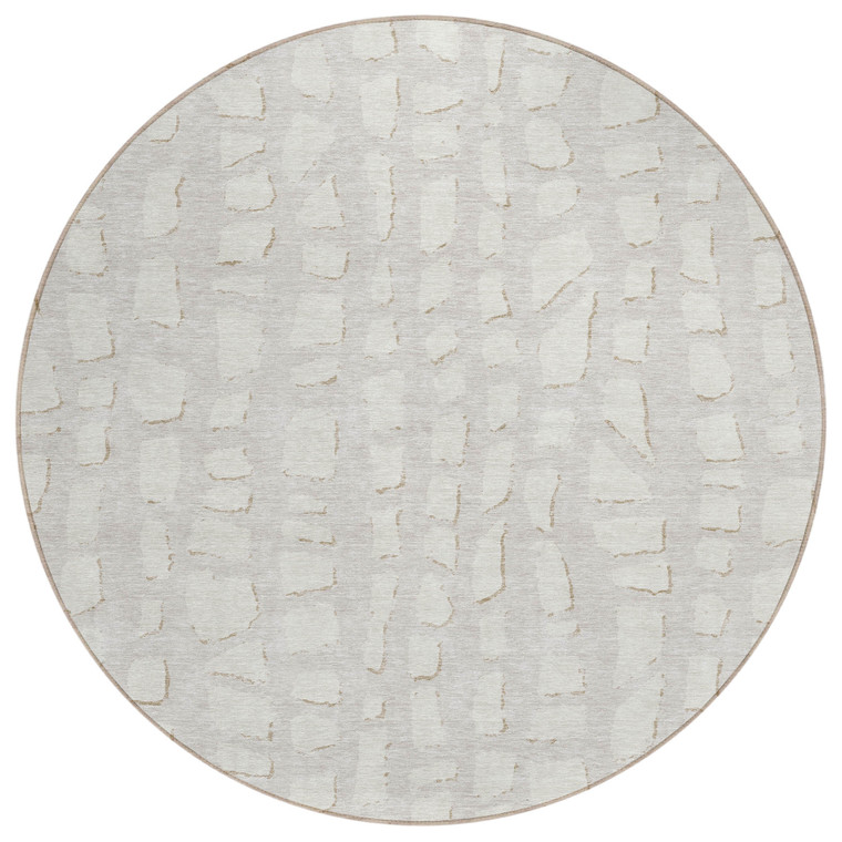 8' Ivory And Beige Round Abstract Washable Indoor Outdoor Area Rug