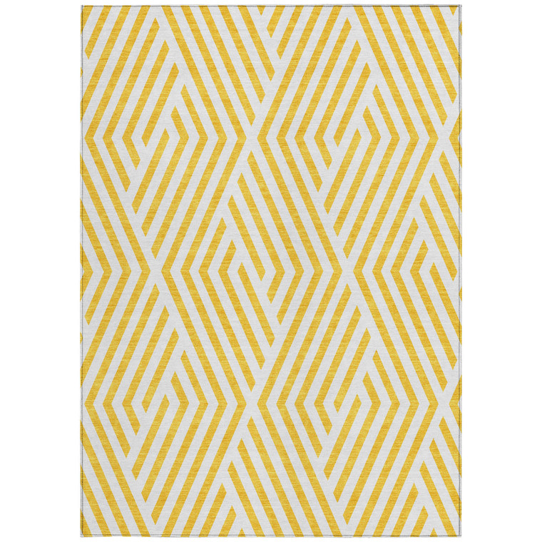 10' X 14' Gold And White Geometric Washable Indoor Outdoor Area Rug