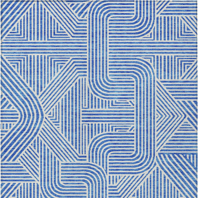 9' X 12' Blue And Ivory Abstract Washable Indoor Outdoor Area Rug Transitional Style - Blue, Ivory Color