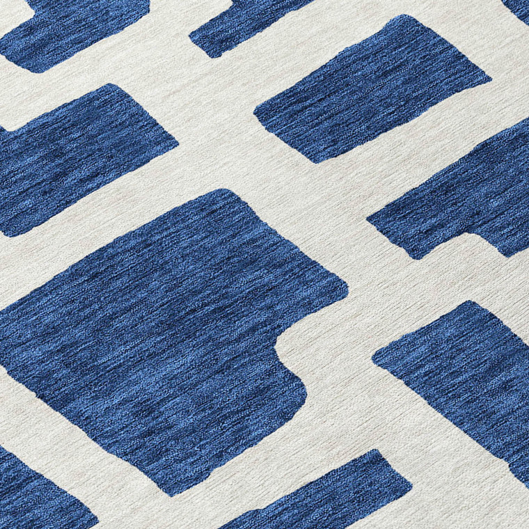 8' Navy Blue And Ivory Round Abstract Washable Indoor Outdoor Area Rug Transitional Style - Navy Blue, Ivory Color