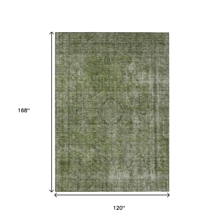 10' X 14' Green And Silver Medallion Washable Indoor Outdoor Area Rug