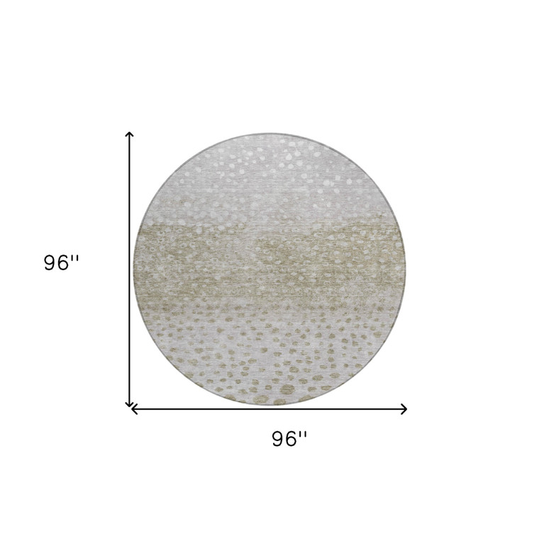 8' Taupe Green And Ivory Round Abstract Washable Indoor Outdoor Area Rug