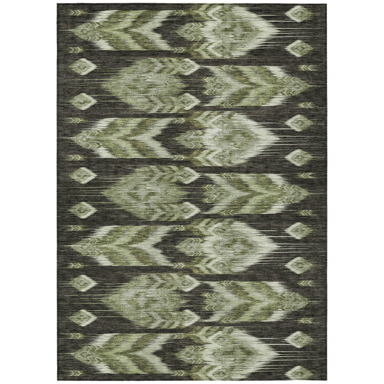 8' X 10' Olive Green And Artichoke Green Southwestern Washable Indoor Outdoor Area Rug - Olive Green, Artichoke Green